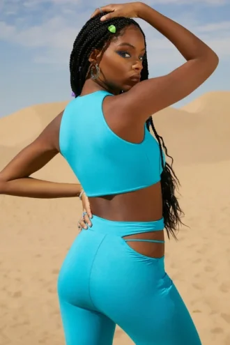 Pantalon évasé à découpes Valerie Petite, couleur aqua