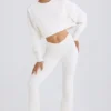 Pantalon évasé en jersey de coton texturé, blanc