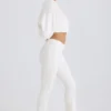 Pantalon évasé en jersey de coton texturé, blanc