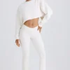 Pantalon évasé en jersey de coton texturé, blanc