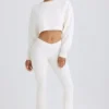 Pantalon évasé en jersey de coton texturé, blanc