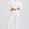 Pantalon évasé en jersey de coton texturé, blanc