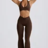 Pantalon évasé froncé en jersey brossé, couleur Pecan marbré Pantalon évasé froncé en jersey brossé, couleur Pecan marbré