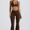 Pantalon évasé froncé en jersey brossé, couleur Pecan marbré Pantalon évasé froncé en jersey brossé, couleur Pecan marbré