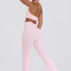 Pantalon évasé froncé en jersey brossé, rose pâle chiné