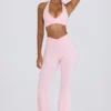 Pantalon évasé froncé en jersey brossé, rose pâle chiné