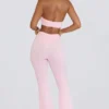 Pantalon évasé froncé en jersey brossé, rose pâle chiné