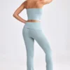 Pantalon évasé à revers en maille épaisse, couleur bleu sarcelle poudré Pantalon évasé à revers en maille épaisse, couleur bleu sarcelle poudré