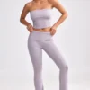 Pantalon évasé à revers en maille épaisse, couleur lavande poudrée Pantalon évasé à revers en maille épaisse, couleur lavande poudrée