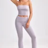 Pantalon évasé à revers en maille épaisse, couleur lavande poudrée Pantalon évasé à revers en maille épaisse, couleur lavande poudrée