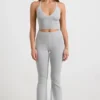 Pantalon évasé à revers en maille épaisse, gris chiné Pantalon évasé à revers en maille épaisse, gris chiné