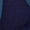 Pantalon évasé à revers en maille torsadée bleu marine