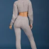 Pantalon évasé à revers en maille torsadée, gris chiné Pantalon évasé à revers en maille torsadée, gris chiné