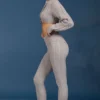 Pantalon évasé à revers en maille torsadée, gris chiné Pantalon évasé à revers en maille torsadée, gris chiné