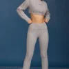 Pantalon évasé à revers en maille torsadée, gris chiné Pantalon évasé à revers en maille torsadée, gris chiné