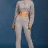Pantalon évasé à revers en maille torsadée, gris chiné Pantalon évasé à revers en maille torsadée, gris chiné