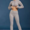 Pantalon évasé à revers en maille torsadée, gris chiné Pantalon évasé à revers en maille torsadée, gris chiné