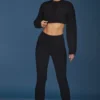 Pantalon évasé à revers en maille torsadée, noir Pantalon évasé à revers en maille torsadée, noir