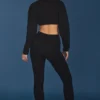 Pantalon évasé à revers en maille torsadée, noir Pantalon évasé à revers en maille torsadée, noir