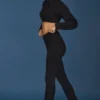 Pantalon évasé à revers en maille torsadée, noir Pantalon évasé à revers en maille torsadée, noir