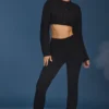 Pantalon évasé à revers en maille torsadée, noir Pantalon évasé à revers en maille torsadée, noir