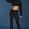Pantalon évasé à revers en maille torsadée, noir Pantalon évasé à revers en maille torsadée, noir