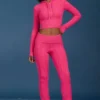 Pantalon évasé à revers en maille torsadée, rose vif Pantalon évasé à revers en maille torsadée, rose vif