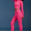 Pantalon évasé à revers en maille torsadée, rose vif Pantalon évasé à revers en maille torsadée, rose vif
