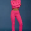 Pantalon évasé à revers en maille torsadée, rose vif Pantalon évasé à revers en maille torsadée, rose vif