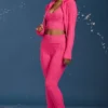 Pantalon évasé à revers en maille torsadée, rose vif Pantalon évasé à revers en maille torsadée, rose vif