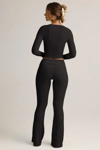 Pantalon évasé à revers en modal côtelé Jules, noir