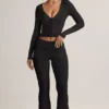 Pantalon évasé à revers en modal côtelé Jules, noir Pantalon évasé à revers en modal côtelé Jules, noir