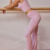 Pantalon évasé à revers, taille haute, rose pâle Pantalon évasé à revers, taille haute, rose pâle