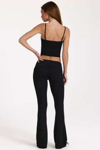 Pantalon évasé taille mi-haute en modal noir