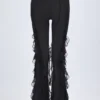 Pantalon évasé à taille mi-haute et volants Felicity en noir