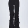 Pantalon évasé à taille mi-haute et volants Felicity en noir