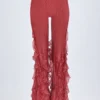 Pantalon évasé à taille mi-haute et volants Felicity, imprimé rouge Pantalon évasé à taille mi-haute et volants Felicity, imprimé rouge