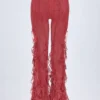 Pantalon évasé à taille mi-haute et volants Felicity, imprimé rouge Pantalon évasé à taille mi-haute et volants Felicity, imprimé rouge
