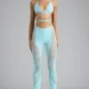 Pantalon évasé à taille mi-haute orné Stevie, bleu glacier