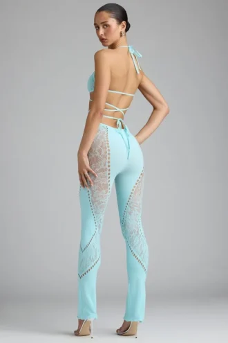 Pantalon évasé à taille mi-haute orné Stevie, bleu glacier