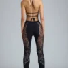 Pantalon évasé à taille mi-haute orné Stevie en noir