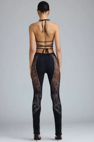 Pantalon évasé à taille mi-haute orné Stevie en noir