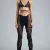 Pantalon évasé à taille mi-haute orné Stevie en noir