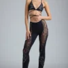 Pantalon évasé à taille mi-haute orné Stevie en noir