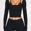 Pantalon évasé taille mi-haute Philippa en modal noir Pantalon évasé taille mi-haute Philippa en modal noir