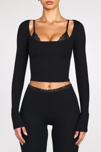 Pantalon évasé taille mi-haute Philippa en modal noir