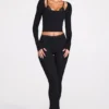 Pantalon évasé taille mi-haute Philippa en modal noir Pantalon évasé taille mi-haute Philippa en modal noir