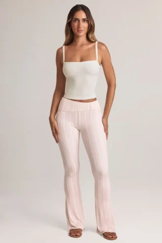 Pantalon évasé taille mi-haute à revers en modal Bebe, imprimé rayé
