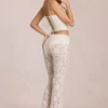 Pantalon évasé taille moyenne en dentelle transparente Calista, couleur ivoire Pantalon évasé taille moyenne en dentelle transparente Calista, couleur ivoire