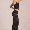 Pantalon évasé taille moyenne en dentelle transparente Calista, noir Pantalon évasé taille moyenne en dentelle transparente Calista, noir